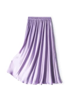 SuyaDream Women Pleated Skirt, 100%Real Silk, Elastic Waist, Solid Long A-Line Skirts, 2025 Spring Summer Bottoms