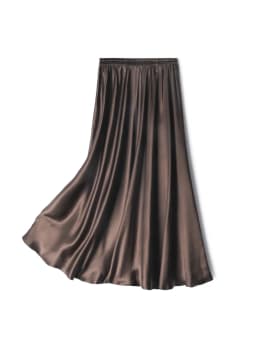 SuyaDream Women Pleated Skirt, 100%Real Silk, Elastic Waist, Solid Long A-Line Skirts, 2025 Spring Summer Bottoms