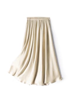 SuyaDream Women Pleated Skirt, 100%Real Silk, Elastic Waist, Solid Long A-Line Skirts, 2025 Spring Summer Bottoms