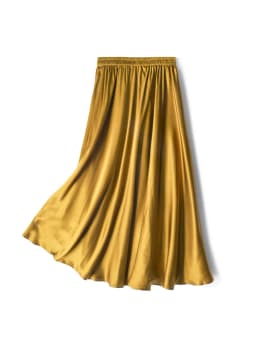 SuyaDream Women Pleated Skirt, 100%Real Silk, Elastic Waist, Solid Long A-Line Skirts, 2025 Spring Summer Bottoms