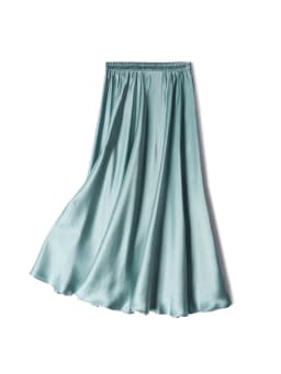 SuyaDream Women Pleated Skirt, 100%Real Silk, Elastic Waist, Solid Long A-Line Skirts, 2025 Spring Summer Bottoms