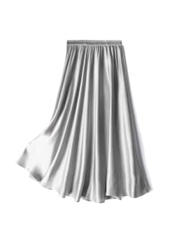 SuyaDream Women Pleated Skirt, 100%Real Silk, Elastic Waist, Solid Long A-Line Skirts, 2025 Spring Summer Bottoms