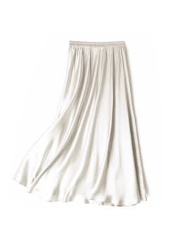 SuyaDream Women Pleated Skirt, 100%Real Silk, Elastic Waist, Solid Long A-Line Skirts, 2025 Spring Summer Bottoms