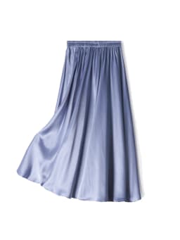 SuyaDream Women Pleated Skirt, 100%Real Silk, Elastic Waist, Solid Long A-Line Skirts, 2025 Spring Summer Bottoms