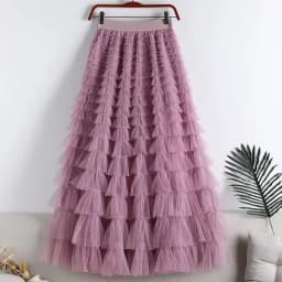 Chamliforve Women Tulle Mesh Skirt Elegant Elastic Waist Fairy Long A-line Tutu Skirt for Spring Summer Long Cake Skirt