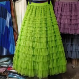 Chamliforve Women Tulle Mesh Skirt Elegant Elastic Waist Fairy Long A-line Tutu Skirt for Spring Summer Long Cake Skirt