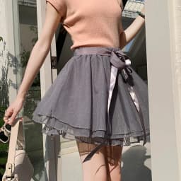 Korean Fashion Sweet Mini Skirts Women Lace Patchwork A-line Elastic High Waist Mesh Skirt with Shorts Faldas Ajustadas Dropship
