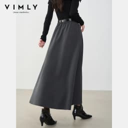 VIMLY Midi Women Skirt 2026 Autumn Office Lady Gray A-line Bud Elegant Ladies Skirt Zipper Loose Pockets Female Skirts A2202