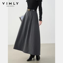 VIMLY Midi Women Skirt 2026 Autumn Office Lady Gray A-line Bud Elegant Ladies Skirt Zipper Loose Pockets Female Skirts A2202