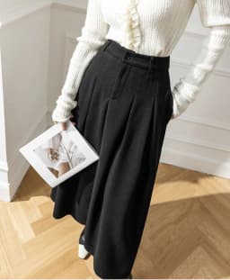 Elegant Women Faux Woolen Skirts For Office Ladies Pockets Casual Loose A-Line High Waist Midi Skirt 2025 Autumn Winter SK11