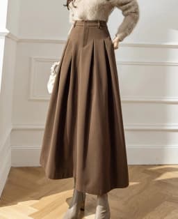 Elegant Women Faux Woolen Skirts For Office Ladies Pockets Casual Loose A-Line High Waist Midi Skirt 2025 Autumn Winter SK11