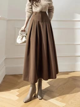 Elegant Women Faux Woolen Skirts For Office Ladies Pockets Casual Loose A-Line High Waist Midi Skirt 2025 Autumn Winter SK11