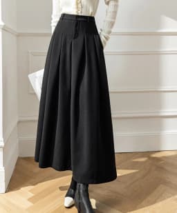 Elegant Women Faux Woolen Skirts For Office Ladies Pockets Casual Loose A-Line High Waist Midi Skirt 2025 Autumn Winter SK11