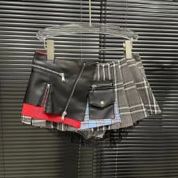 FLARORA Fashion Y2k Patchwork Plaid Design Skirts Woman High Waist Zip Pocket Mini Pleated Skirt Trendy Female Street Bottoms