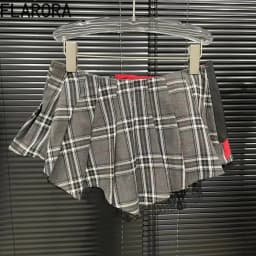 FLARORA Fashion Y2k Patchwork Plaid Design Skirts Woman High Waist Zip Pocket Mini Pleated Skirt Trendy Female Street Bottoms