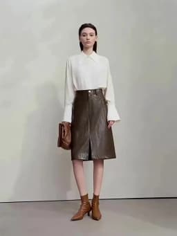 AMII Minimalist PU Leather Skirt For Women 2026 American Retro Knee-Length Skirt Solid Basics Business Women's Clothing 12553014