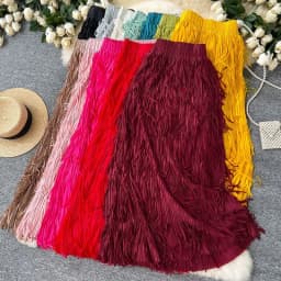 New In 2026 Spring Summer Tassel Midi Long Skirt For Women Trendy High Waist Streetwear Casual Skirts
