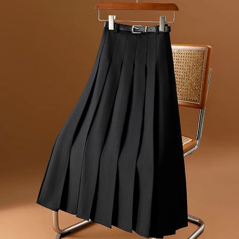 Xpqbb Autumn Winter Long Pleated Skirts Woman Solid High Waist School Student A-Line Jk Skirt Women Korean All-Match Maxi Skirts