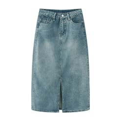 Summer New High-Waist Slit Denim Skirt For Women Washed Retro A- Line Skirt Hip-Covering Straight Long Skirt