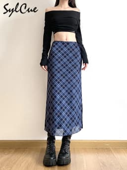 Sylcue French Style Rhomboid Classic Retro All-match Casual Fashionable Cool Self-confidence Street Women Autumn Straight Skirt