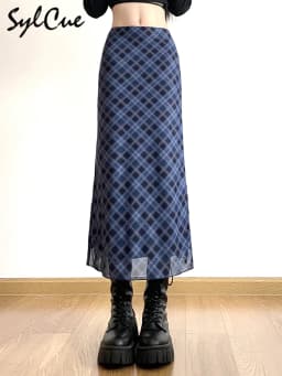 Sylcue French Style Rhomboid Classic Retro All-match Casual Fashionable Cool Self-confidence Street Women Autumn Straight Skirt