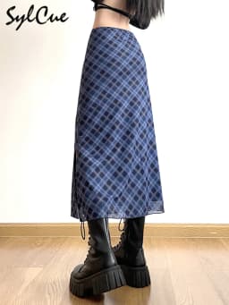 Sylcue French Style Rhomboid Classic Retro All-match Casual Fashionable Cool Self-confidence Street Women Autumn Straight Skirt