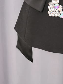 VGH Women's Chic Fashion Black Crystal Embellished Party Skirts High Waist Belted Faux Two Piece Skirt for Luxury Dinner Date