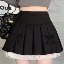 2025 Summer Fashion Lace A-Line Mini Skirts for Women Korean Solid Bowknit Woman Skirts All-match Pleated Skirt Mujer