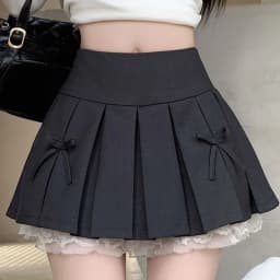 2025 Summer Fashion Lace A-Line Mini Skirts for Women Korean Solid Bowknit Woman Skirts All-match Pleated Skirt Mujer