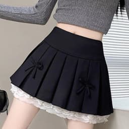 2025 Summer Fashion Lace A-Line Mini Skirts for Women Korean Solid Bowknit Woman Skirts All-match Pleated Skirt Mujer