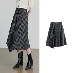 TOYOUTH Women Ankle Length Skirt 2025 Autumn New Wave Style Retro Grid A Line Irregular Umbrella Skirt