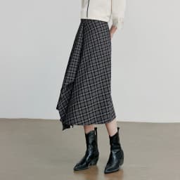 TOYOUTH Women Ankle Length Skirt 2025 Autumn New Wave Style Retro Grid A Line Irregular Umbrella Skirt