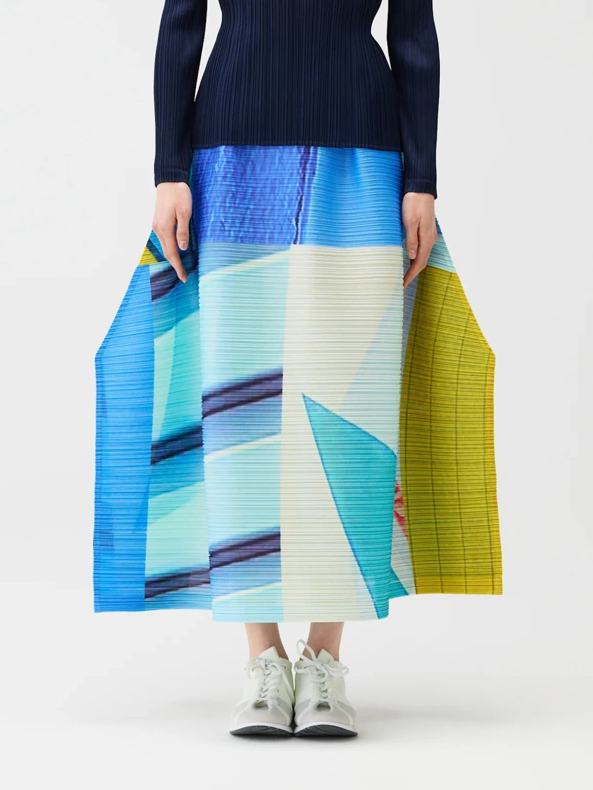Miyake Pleated City Collage Horizontal Pleating Skirts