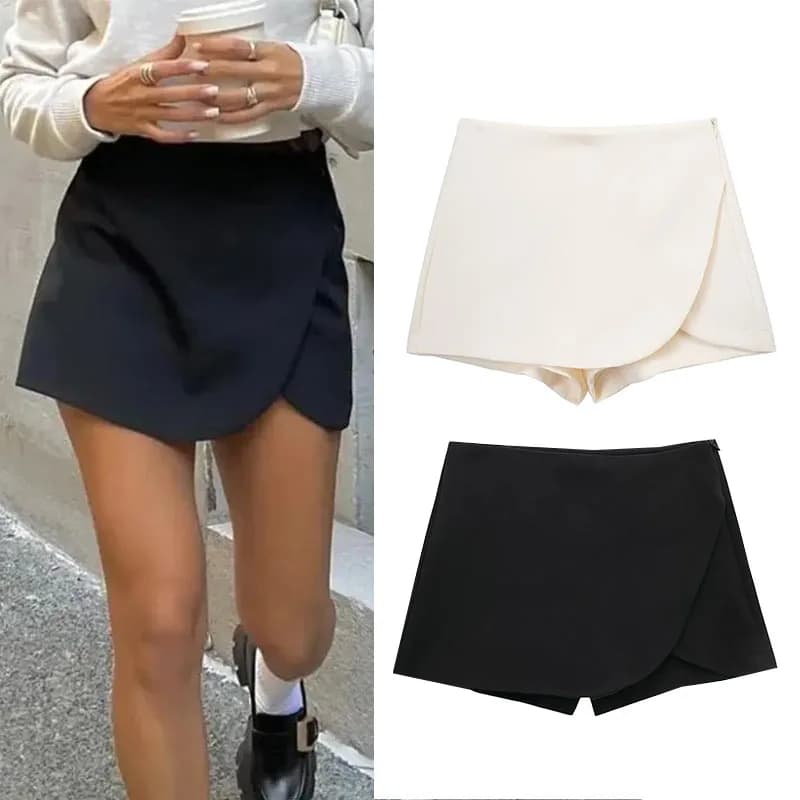 MUJER 2025 Asymmetric Skort For Women Pink Black Mini Skirt Shorts Woman Fashion High Waist Short Skirts Summer Casual Shorts