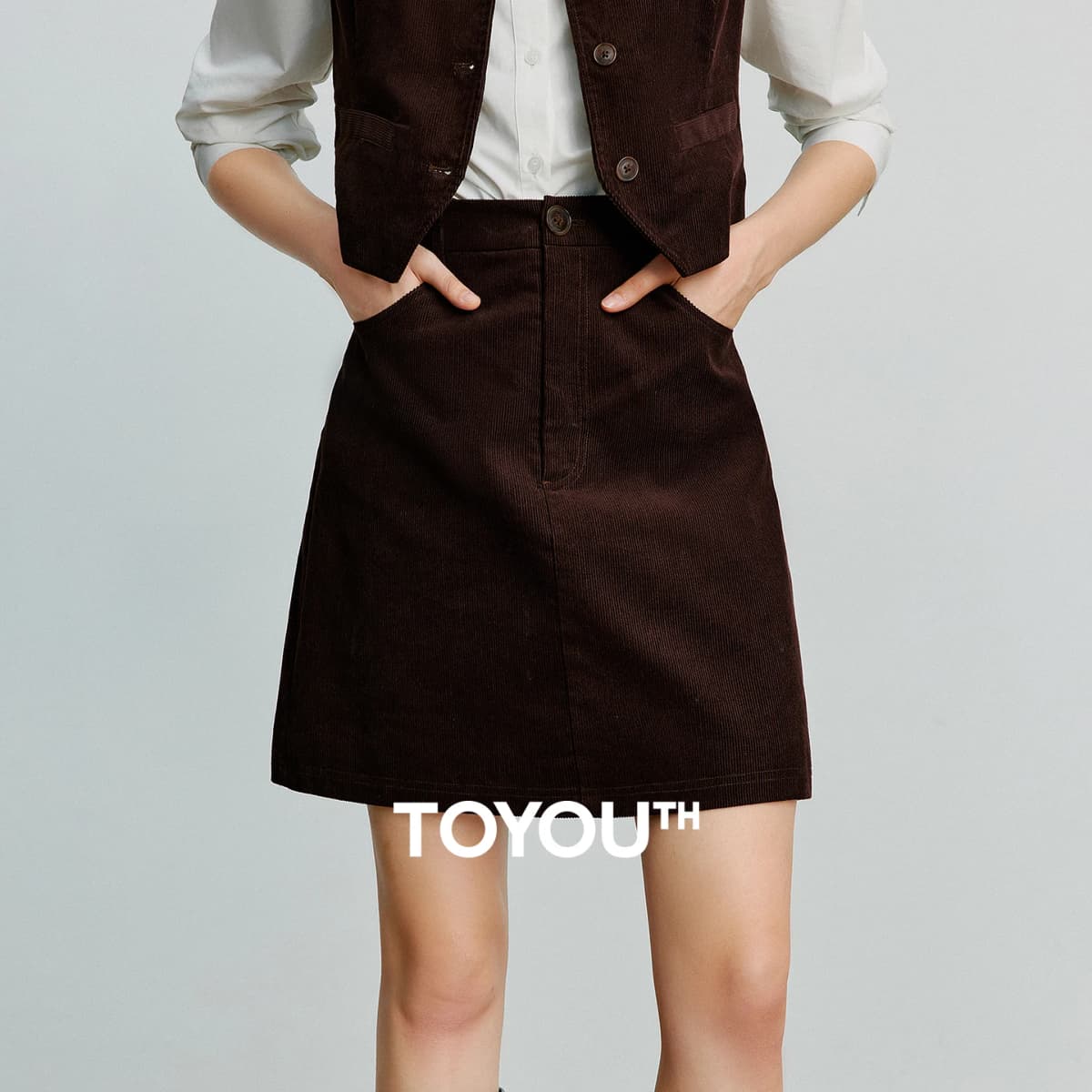 TOYOUTH Women's Midi Skirt 2026 Autumn New Retro Corduroy Elastic Waist Pure Cotton A Line Mini Skirt