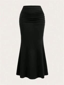 Solid Bodycon Ruched Long Skirt Women Sexy Black Elastic Elegant High Waist Mermaid Maxi Skirts Summer Streetwear 2024