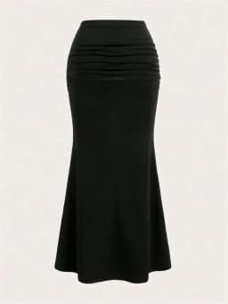 Solid Bodycon Ruched Long Skirt Women Sexy Black Elastic Elegant High Waist Mermaid Maxi Skirts Summer Streetwear 2024