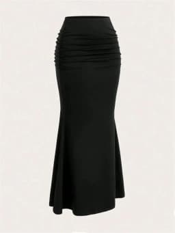 Solid Bodycon Ruched Long Skirt Women Sexy Black Elastic Elegant High Waist Mermaid Maxi Skirts Summer Streetwear 2024