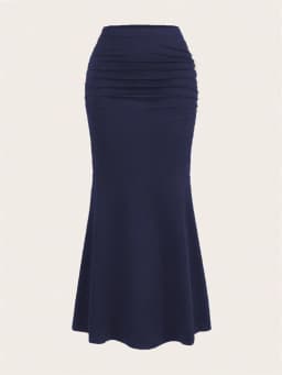 Solid Bodycon Ruched Long Skirt Women Sexy Black Elastic Elegant High Waist Mermaid Maxi Skirts Summer Streetwear 2024