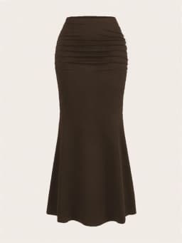 Solid Bodycon Ruched Long Skirt Women Sexy Black Elastic Elegant High Waist Mermaid Maxi Skirts Summer Streetwear 2024