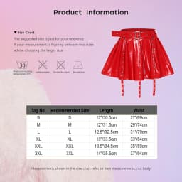 Womens Glossy PU Leather Latex Miniskirt Eyelets Tassel Fake Waist Belt Pleated Hem A-line Skirt Gothic Punk Rave Clubwear