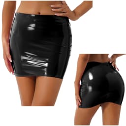 Womens Glossy Patent Leather Miniskirt Elastic Waistband Wet Look Bodycon Pencil Skirt Music Festival Outfit Rave Party Clubwear