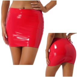 Womens Glossy Patent Leather Miniskirt Elastic Waistband Wet Look Bodycon Pencil Skirt Music Festival Outfit Rave Party Clubwear