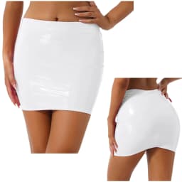 Womens Glossy Patent Leather Miniskirt Elastic Waistband Wet Look Bodycon Pencil Skirt Music Festival Outfit Rave Party Clubwear