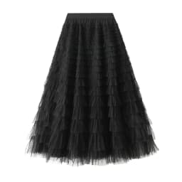 New Arrival 2025 Tulle Cake Long Skirt Women Spring Summer Ruffle Pleated A-Line Chic Skirt Ladies Sweet Black White Tutu Skirts