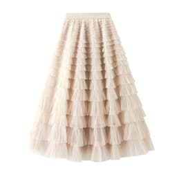 New Arrival 2025 Tulle Cake Long Skirt Women Spring Summer Ruffle Pleated A-Line Chic Skirt Ladies Sweet Black White Tutu Skirts