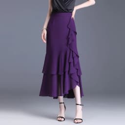 ZUZK Fashion Irregular Fishtail Chiffon Skirts Elegant High Waist Summer Luxury Party Skirt Female Ruffles Long Skirts