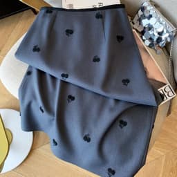 Autumn New Sweet Cherry Print Women's Midi Skirt Korean Office Lady High Waist Slim Temperament Slit Straight Suit Skirt 533P