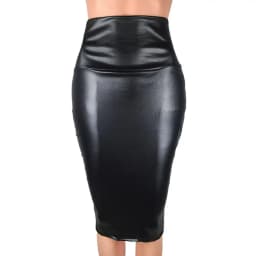 Fashion Elegant High Waist Split Faux Leather Skirt Women Knee Length Bodycon Pencil Skirt