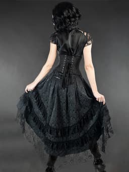 Women Harajuku Black Printing Skirts Lace Patchwork Vintage Gothic Streetwear Lace Patchwork Jupe Y2k Aesthetic Grunge Faldas